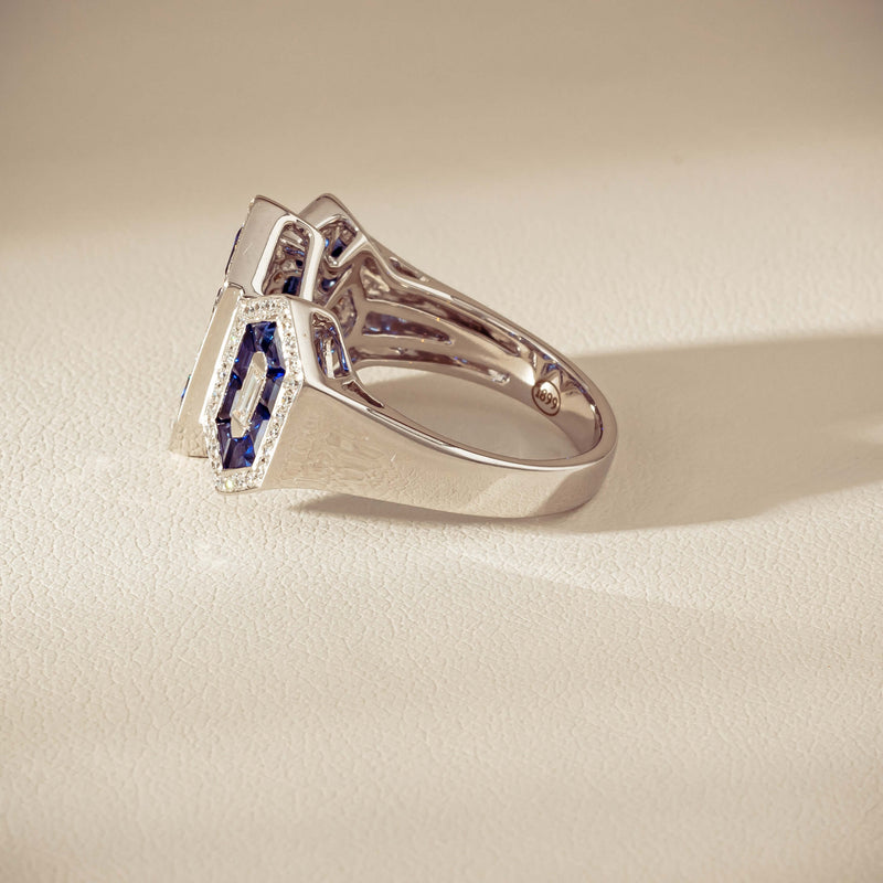 18ct White Gold 1.91ct Sapphire & Diamond Cluster Ring - Ring - Walker & Hall