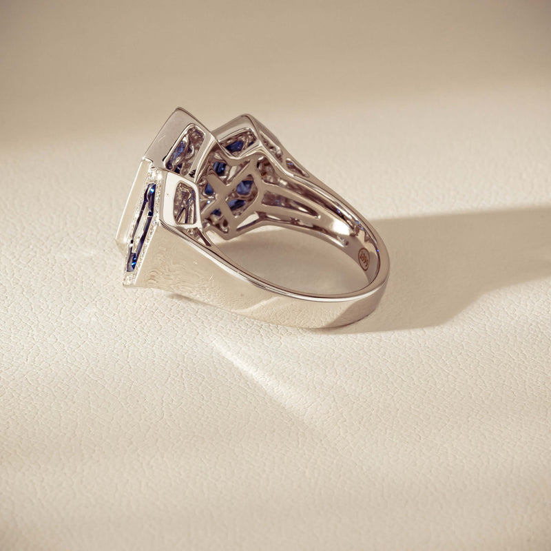 18ct White Gold 1.91ct Sapphire & Diamond Cluster Ring - Ring - Walker & Hall