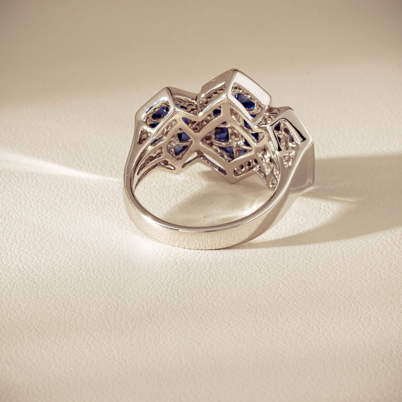 18ct White Gold 1.91ct Sapphire & Diamond Cluster Ring - Ring - Walker & Hall
