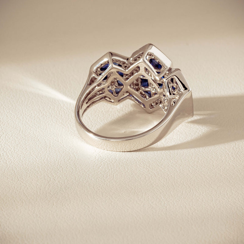 18ct White Gold 1.91ct Sapphire & Diamond Cluster Ring - Ring - Walker & Hall