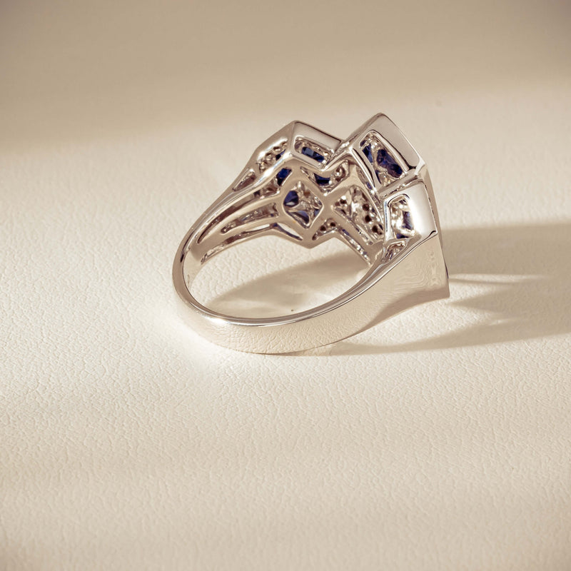 18ct White Gold 1.91ct Sapphire & Diamond Cluster Ring - Ring - Walker & Hall