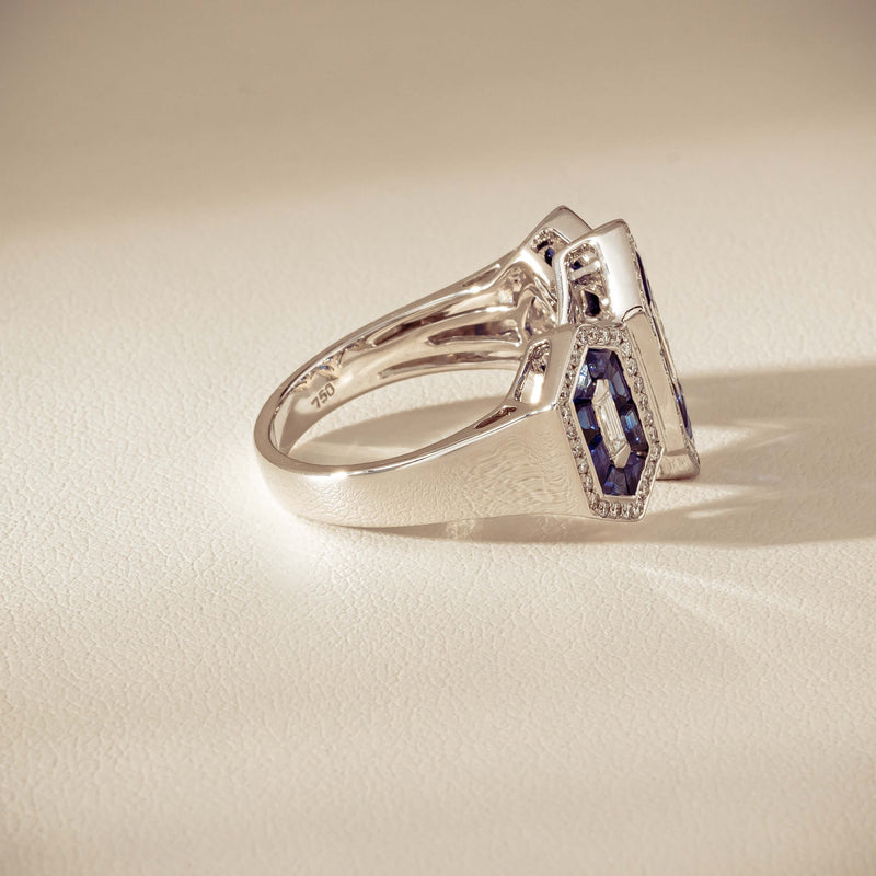 18ct White Gold 1.91ct Sapphire & Diamond Cluster Ring - Ring - Walker & Hall