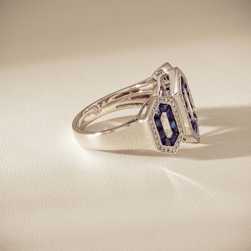 18ct White Gold 1.91ct Sapphire & Diamond Cluster Ring - Ring - Walker & Hall