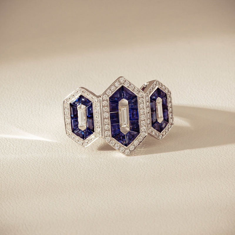 18ct White Gold 1.91ct Sapphire & Diamond Cluster Ring - Ring - Walker & Hall