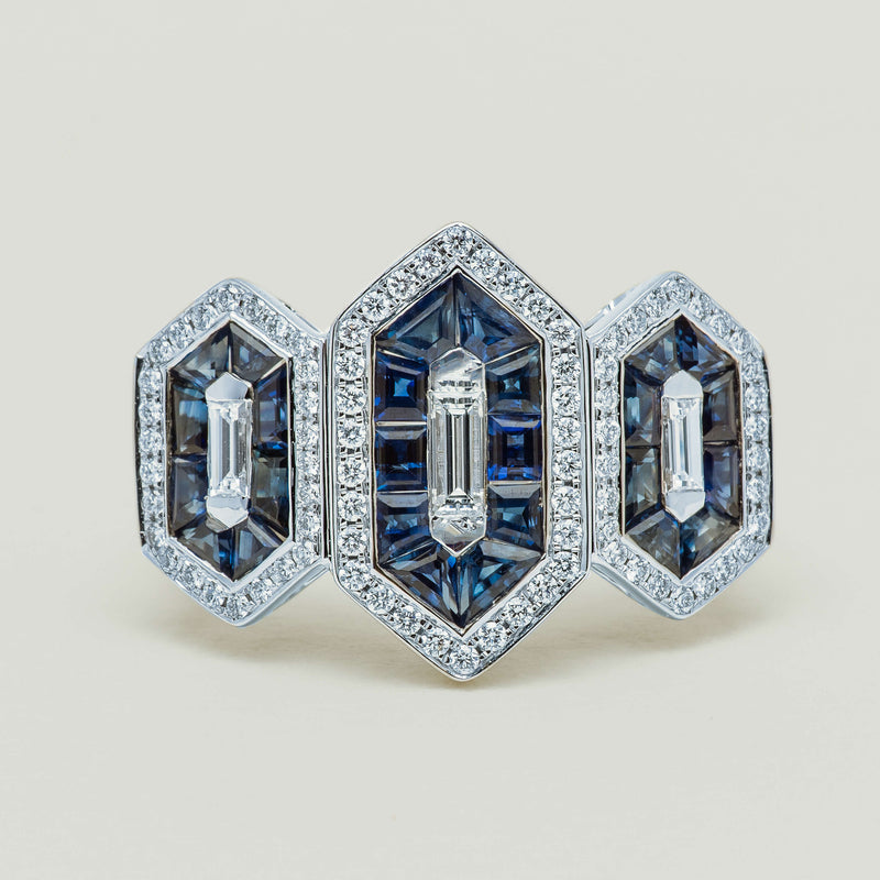 18ct White Gold 1.91ct Sapphire & Diamond Cluster Ring - Ring - Walker & Hall