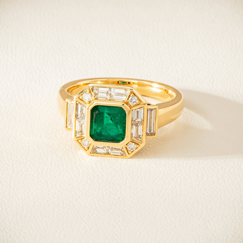 18ct Yellow Gold 1.30ct Emerald & Diamond Magritte Ring - Ring - Walker & Hall