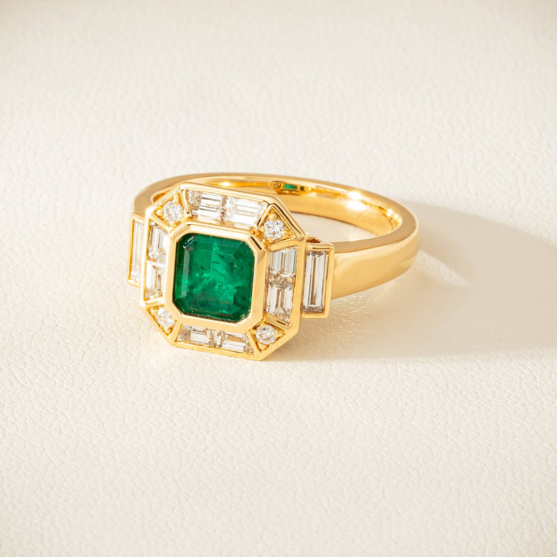 18ct Yellow Gold 1.30ct Emerald & Diamond Magritte Ring - Ring - Walker & Hall