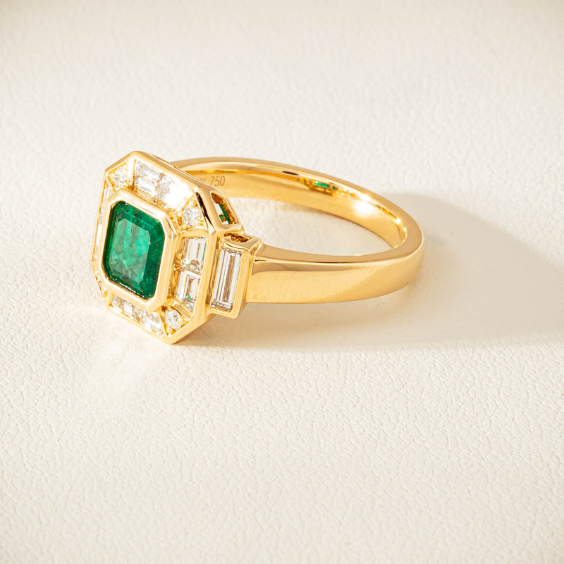 18ct Yellow Gold 1.30ct Emerald & Diamond Magritte Ring - Ring - Walker & Hall