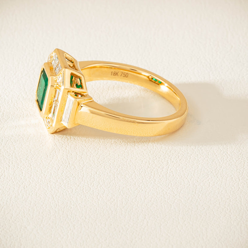 18ct Yellow Gold 1.30ct Emerald & Diamond Magritte Ring - Ring - Walker & Hall