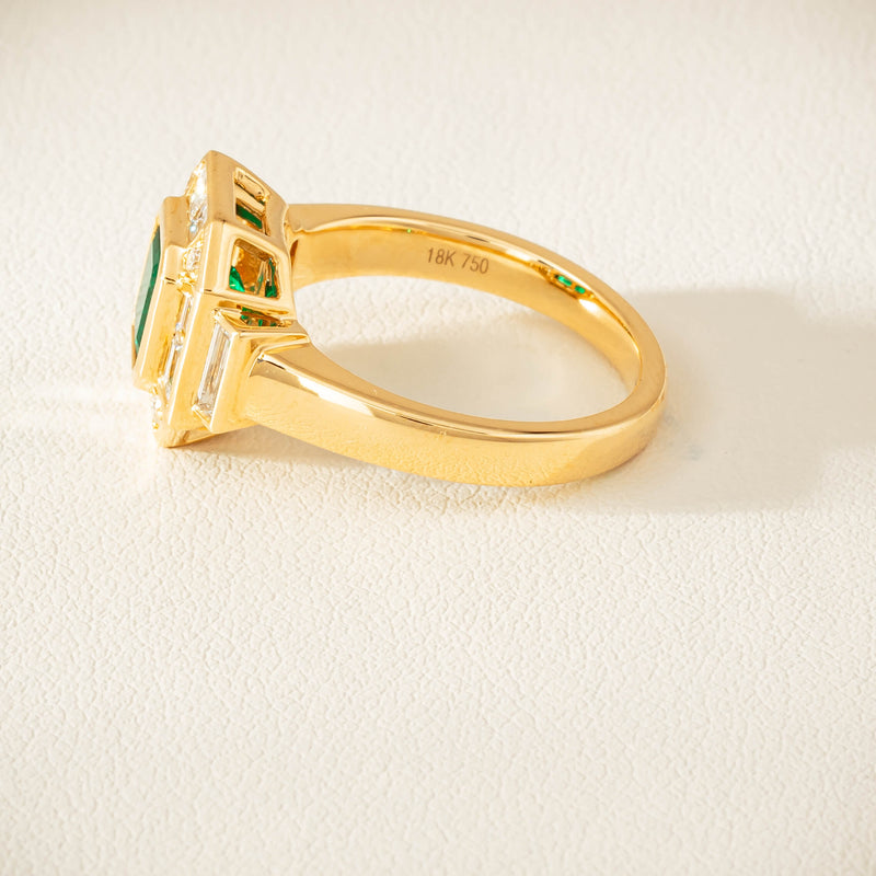 18ct Yellow Gold 1.30ct Emerald & Diamond Magritte Ring - Ring - Walker & Hall