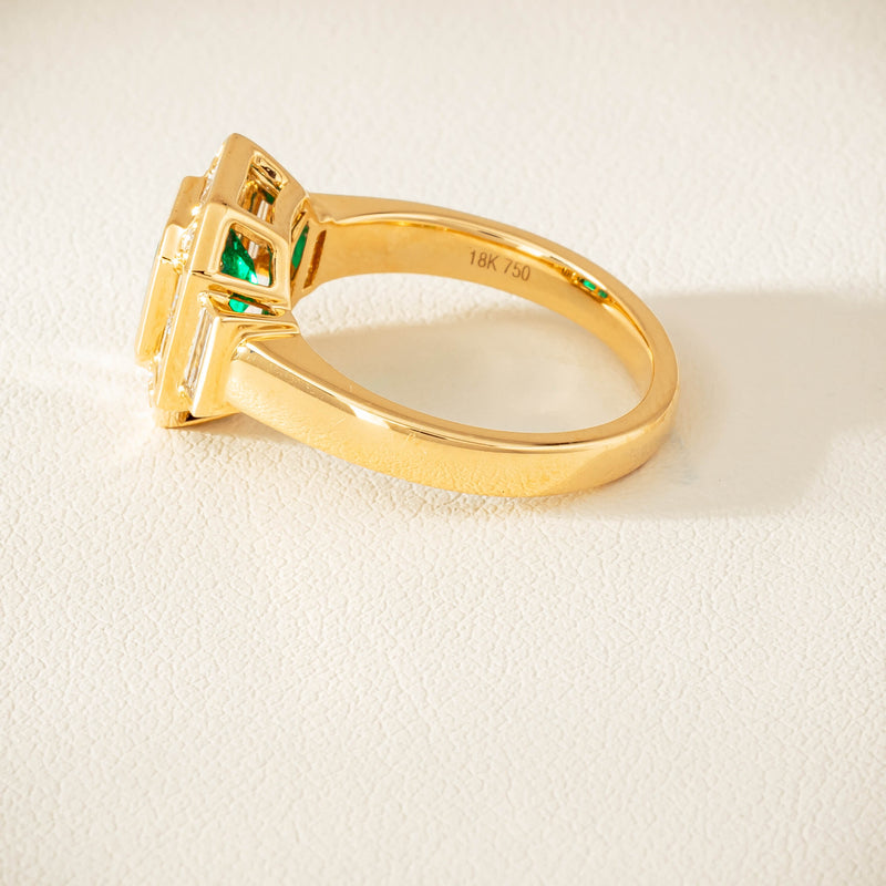 18ct Yellow Gold 1.30ct Emerald & Diamond Magritte Ring - Ring - Walker & Hall