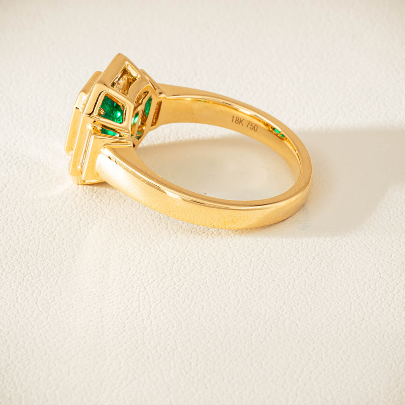18ct Yellow Gold 1.30ct Emerald & Diamond Magritte Ring - Ring - Walker & Hall