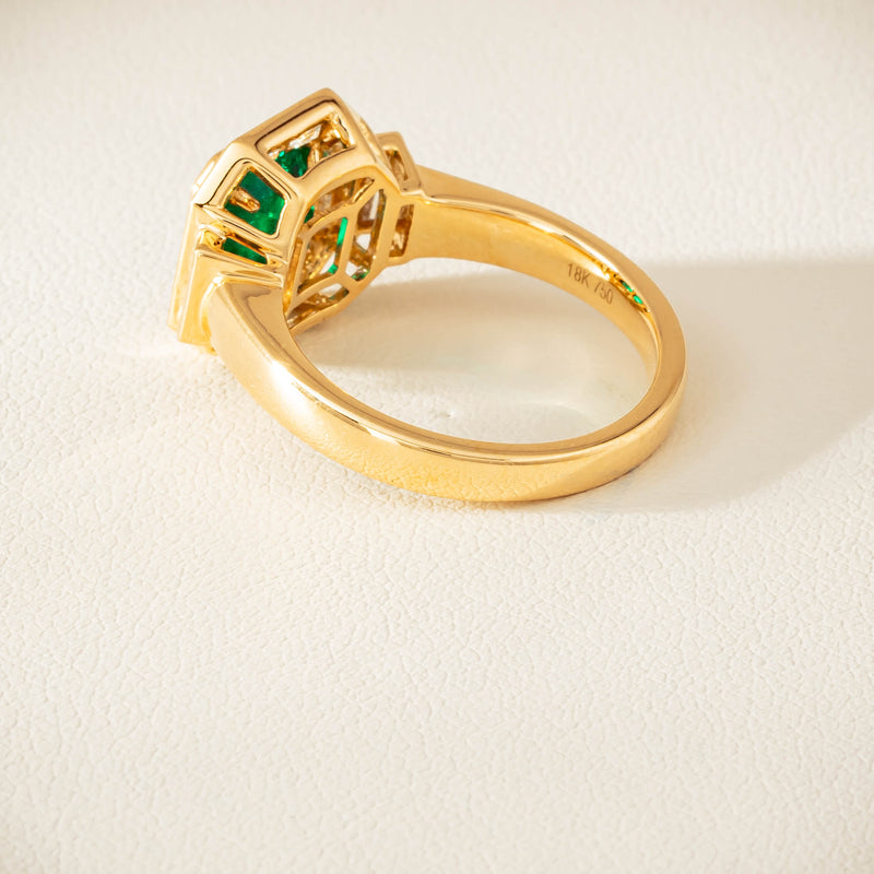 18ct Yellow Gold 1.30ct Emerald & Diamond Magritte Ring - Ring - Walker & Hall