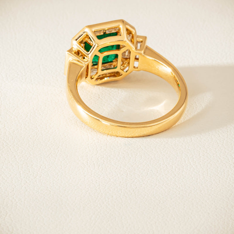 18ct Yellow Gold 1.30ct Emerald & Diamond Magritte Ring - Ring - Walker & Hall