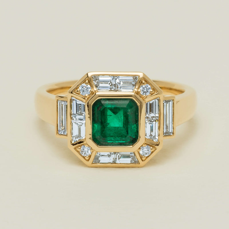 18ct Yellow Gold 1.30ct Emerald & Diamond Magritte Ring - Ring - Walker & Hall