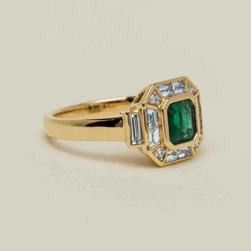 18ct Yellow Gold 1.30ct Emerald & Diamond Magritte Ring - Ring - Walker & Hall