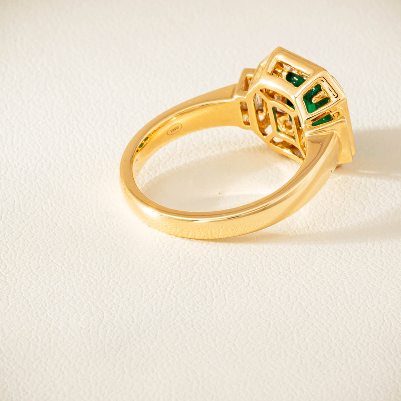 18ct Yellow Gold 1.30ct Emerald & Diamond Magritte Ring - Ring - Walker & Hall