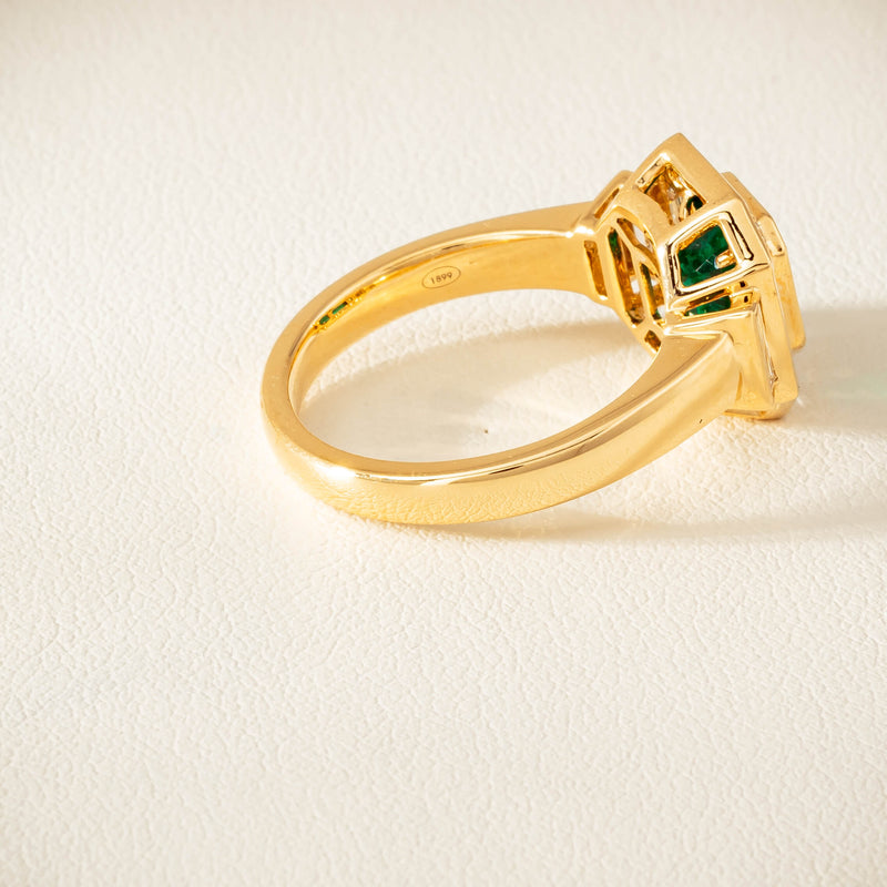 18ct Yellow Gold 1.30ct Emerald & Diamond Magritte Ring - Ring - Walker & Hall