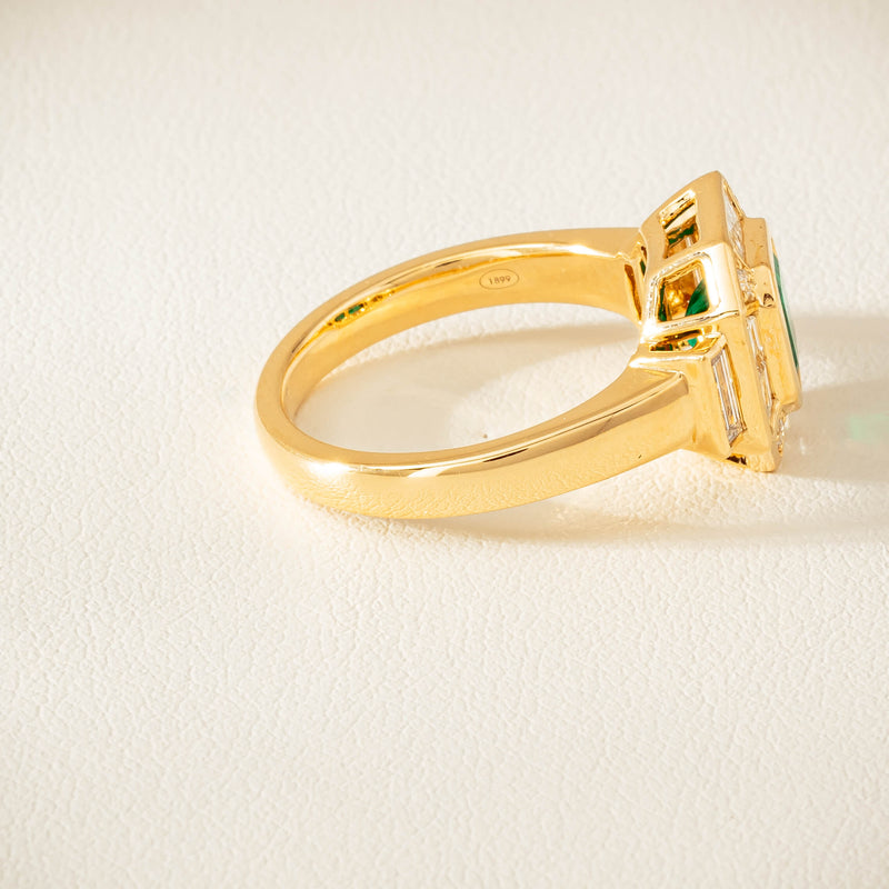 18ct Yellow Gold 1.30ct Emerald & Diamond Magritte Ring - Ring - Walker & Hall