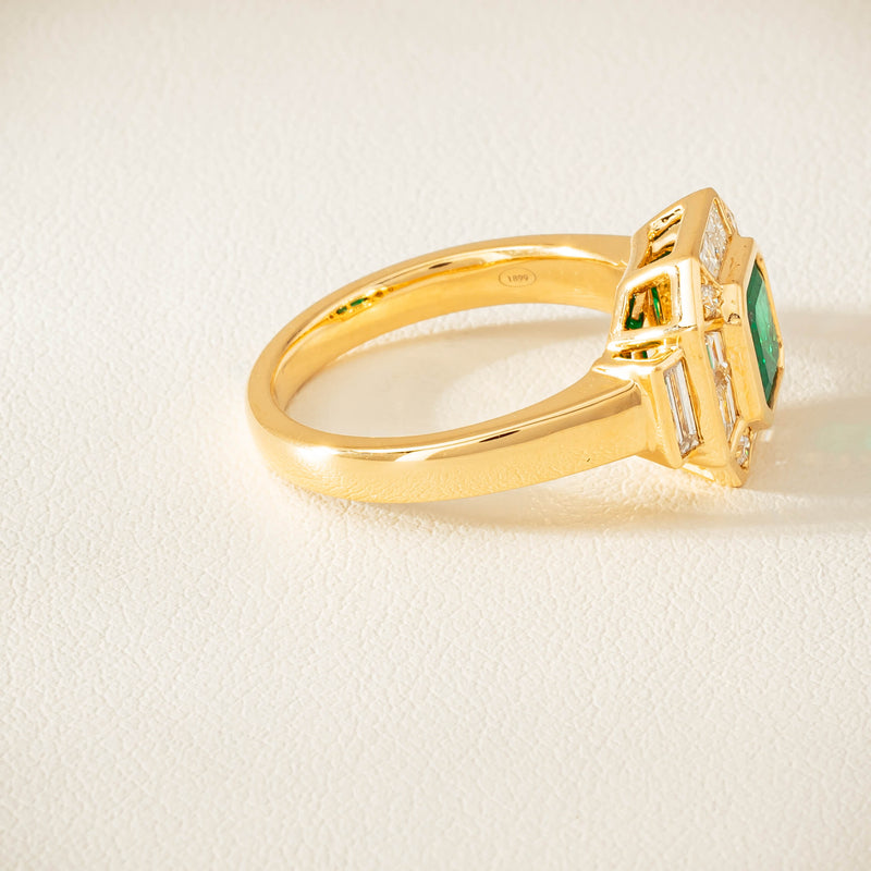 18ct Yellow Gold 1.30ct Emerald & Diamond Magritte Ring - Ring - Walker & Hall