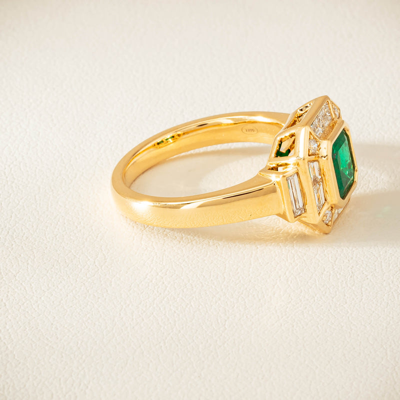 18ct Yellow Gold 1.30ct Emerald & Diamond Magritte Ring - Ring - Walker & Hall