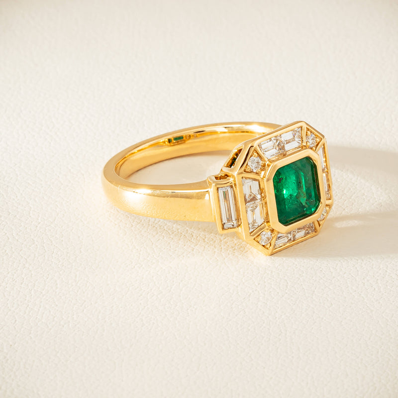 18ct Yellow Gold 1.30ct Emerald & Diamond Magritte Ring - Ring - Walker & Hall