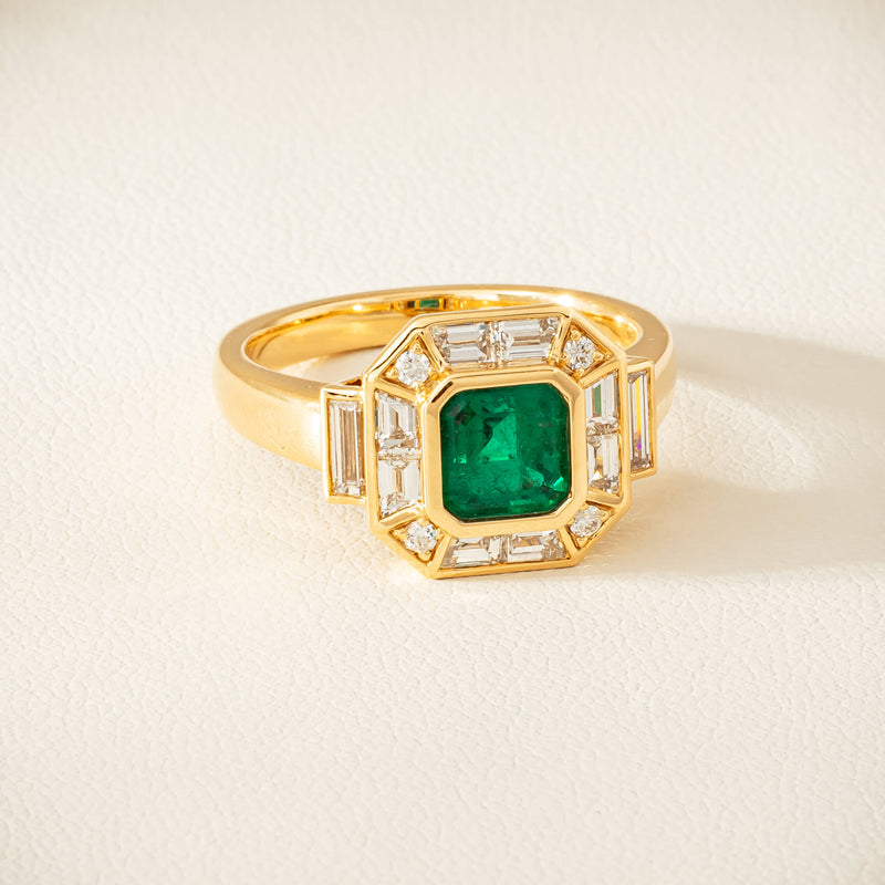 18ct Yellow Gold 1.30ct Emerald & Diamond Magritte Ring - Ring - Walker & Hall