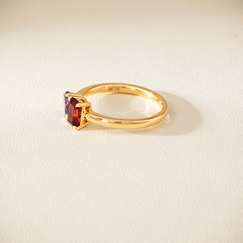 18ct Yellow Gold Garnet & Tanzanite Toi et Moi Ring - Ring - Walker & Hall
