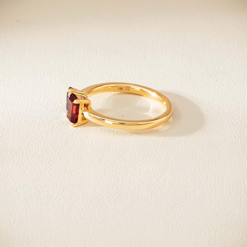 18ct Yellow Gold Garnet & Tanzanite Toi et Moi Ring - Ring - Walker & Hall