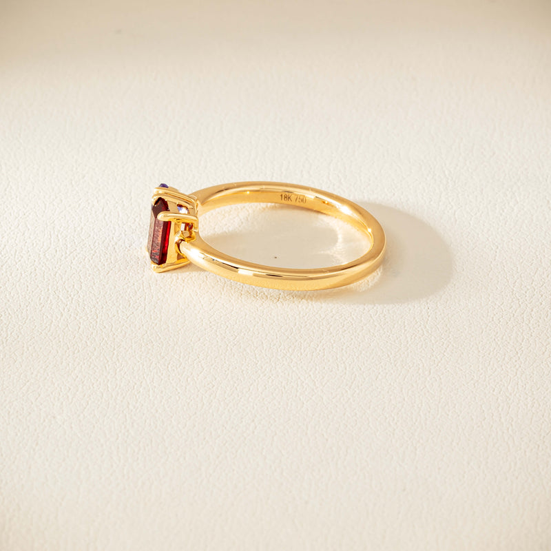 18ct Yellow Gold Garnet & Tanzanite Toi et Moi Ring - Ring - Walker & Hall