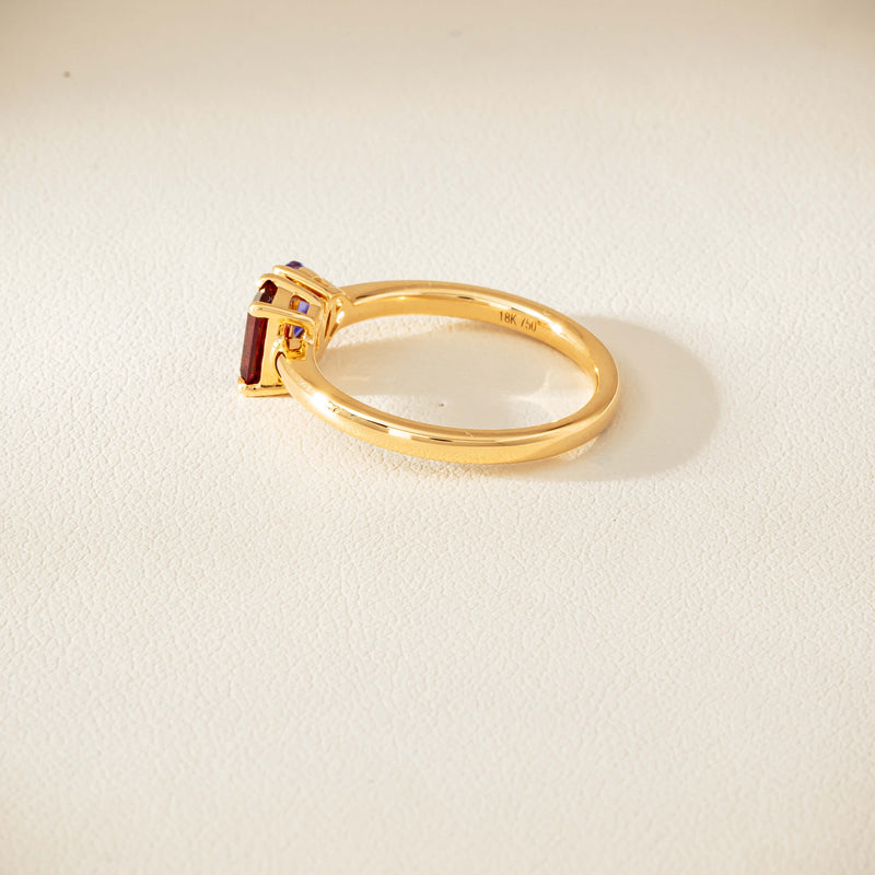 18ct Yellow Gold Garnet & Tanzanite Toi et Moi Ring - Ring - Walker & Hall