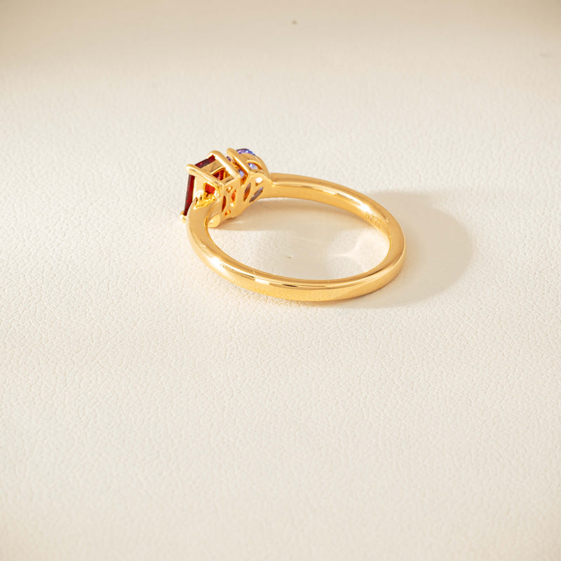 18ct Yellow Gold Garnet & Tanzanite Toi et Moi Ring - Ring - Walker & Hall
