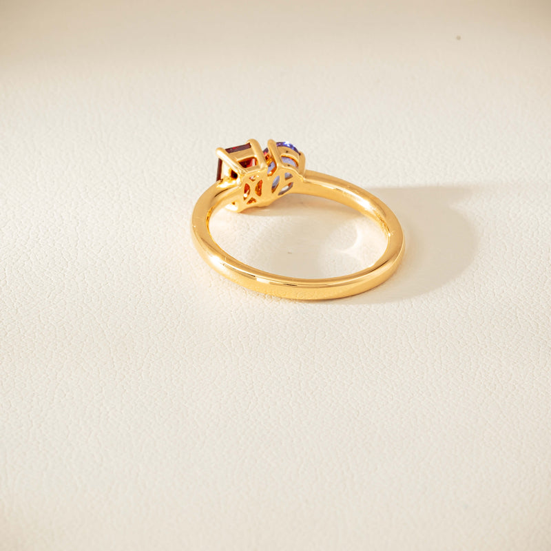 18ct Yellow Gold Garnet & Tanzanite Toi et Moi Ring - Ring - Walker & Hall