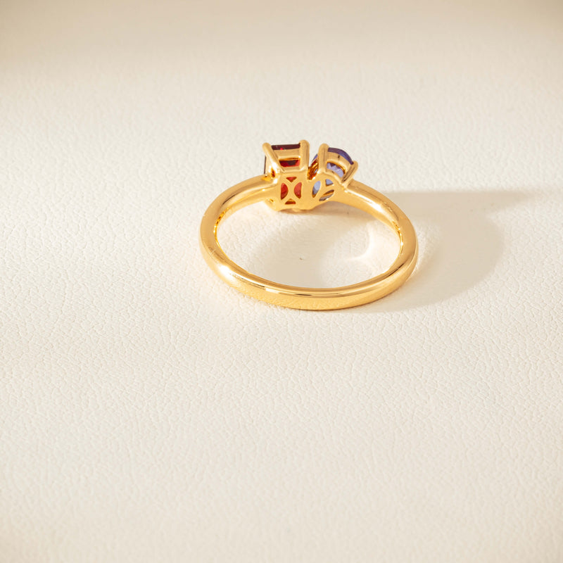 18ct Yellow Gold Garnet & Tanzanite Toi et Moi Ring - Ring - Walker & Hall