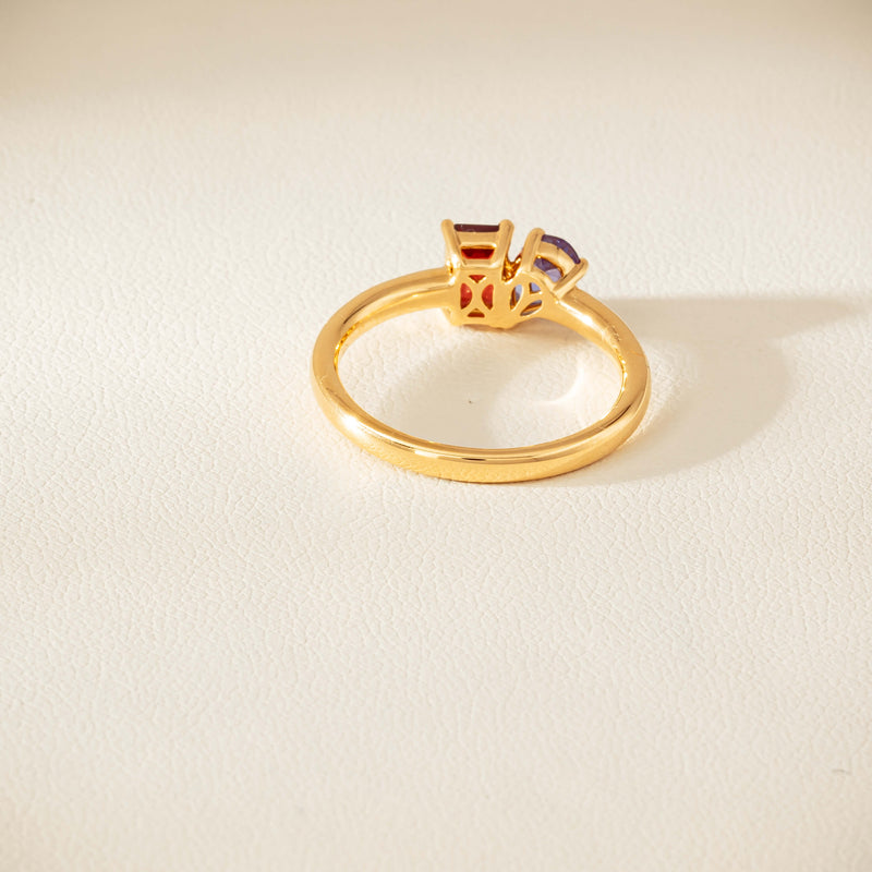 18ct Yellow Gold Garnet & Tanzanite Toi et Moi Ring - Ring - Walker & Hall