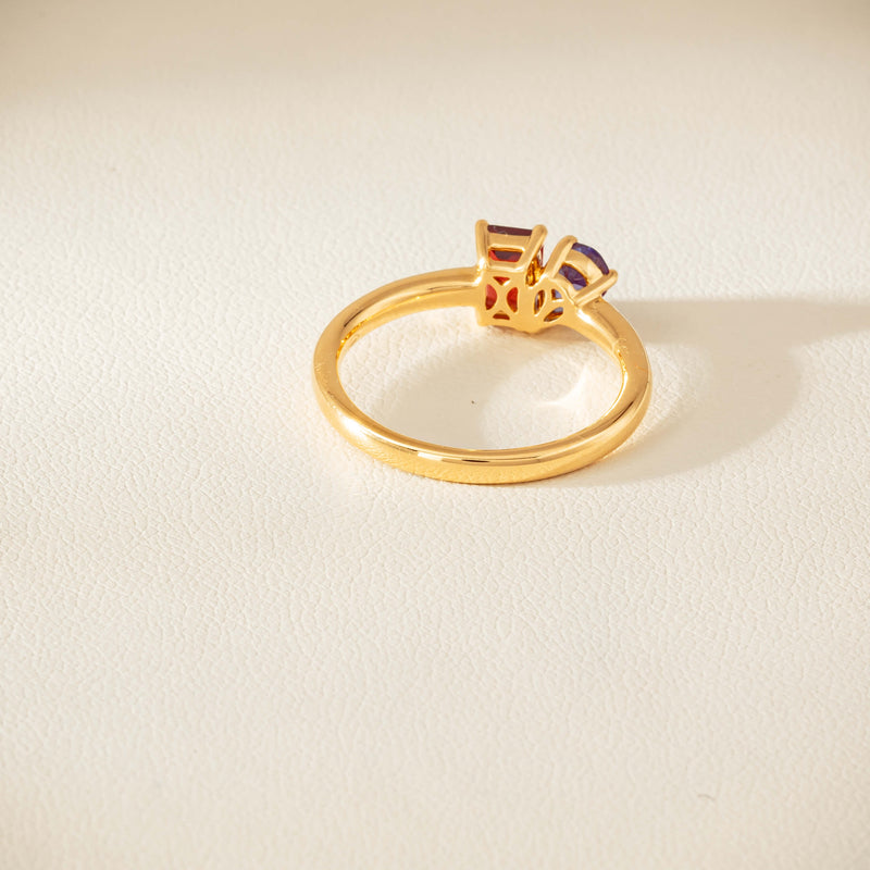 18ct Yellow Gold Garnet & Tanzanite Toi et Moi Ring - Ring - Walker & Hall