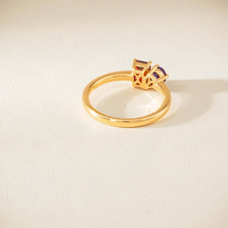 18ct Yellow Gold Garnet & Tanzanite Toi et Moi Ring - Ring - Walker & Hall