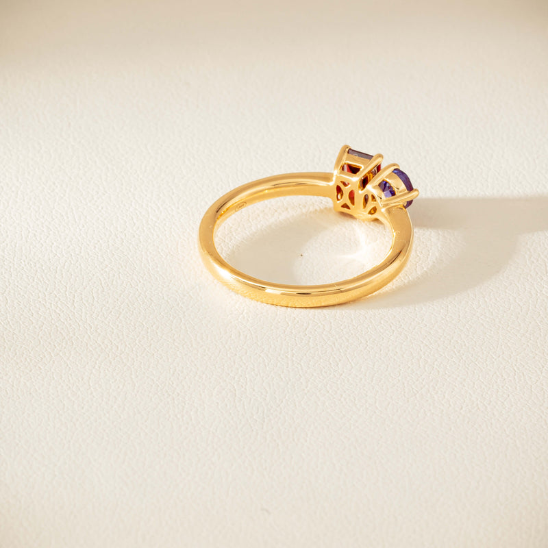 18ct Yellow Gold Garnet & Tanzanite Toi et Moi Ring - Ring - Walker & Hall