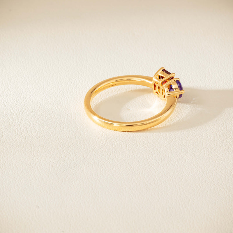 18ct Yellow Gold Garnet & Tanzanite Toi et Moi Ring - Ring - Walker & Hall