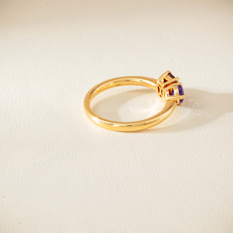 18ct Yellow Gold Garnet & Tanzanite Toi et Moi Ring - Ring - Walker & Hall