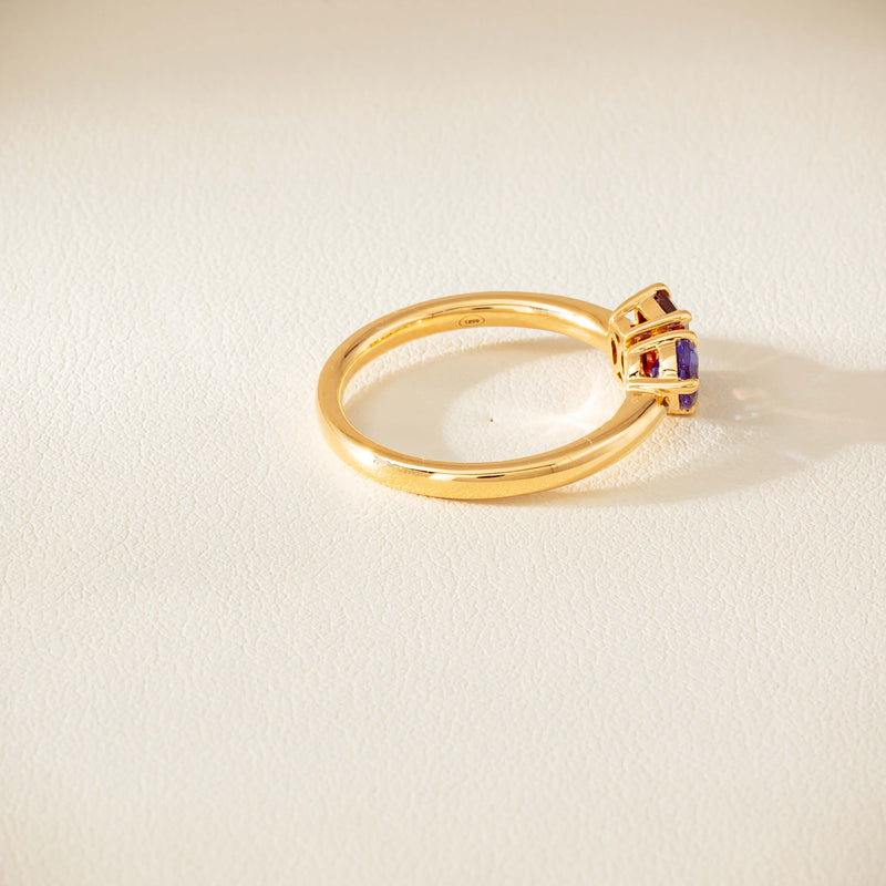 18ct Yellow Gold Garnet & Tanzanite Toi et Moi Ring - Ring - Walker & Hall