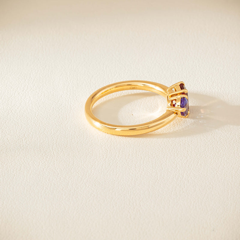 18ct Yellow Gold Garnet & Tanzanite Toi et Moi Ring - Ring - Walker & Hall