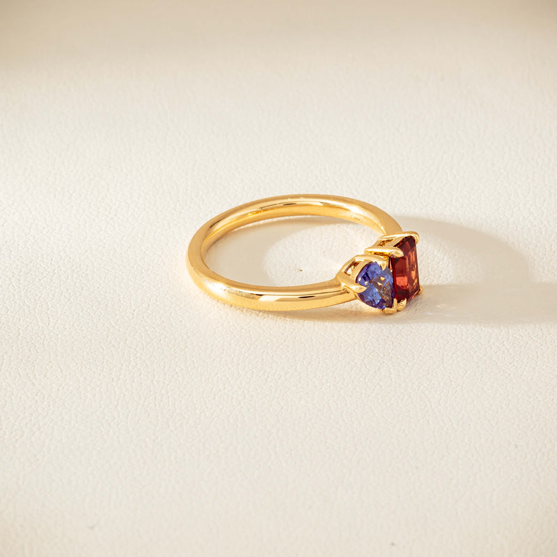 18ct Yellow Gold Garnet & Tanzanite Toi et Moi Ring - Ring - Walker & Hall