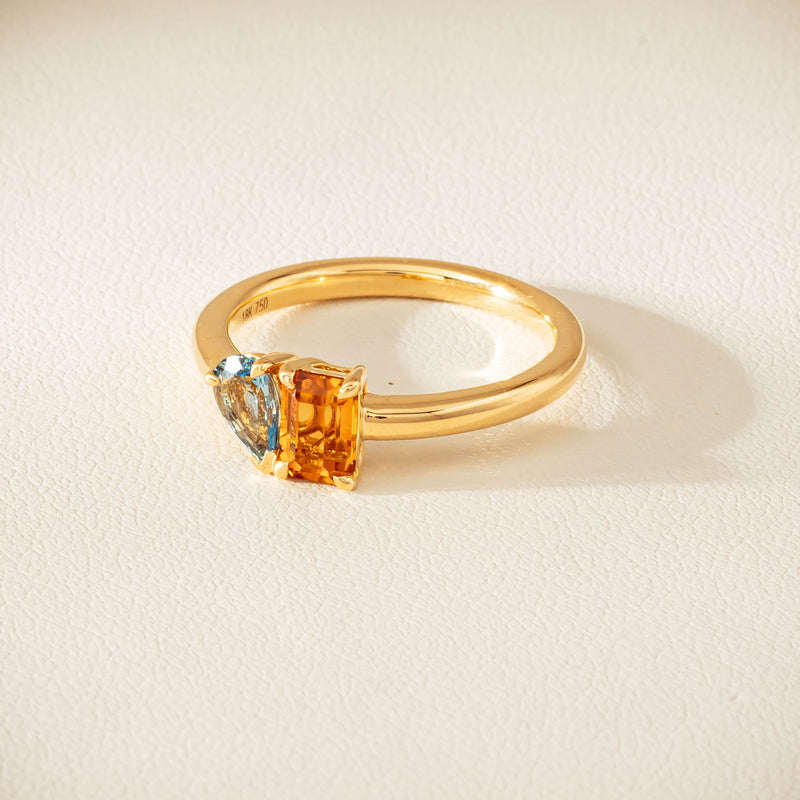 18ct Yellow Gold Citrine & Aquamarine Toi et Moi Ring - Ring - Walker & Hall