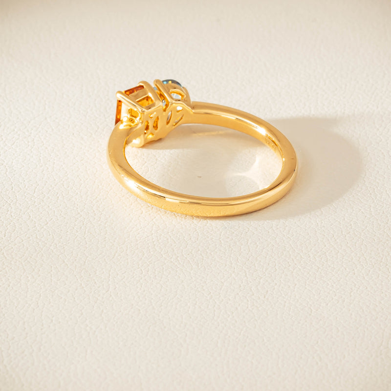 18ct Yellow Gold Citrine & Aquamarine Toi et Moi Ring - Ring - Walker & Hall