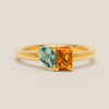 18ct Yellow Gold Citrine & Aquamarine Toi et Moi Ring - Ring - Walker & Hall