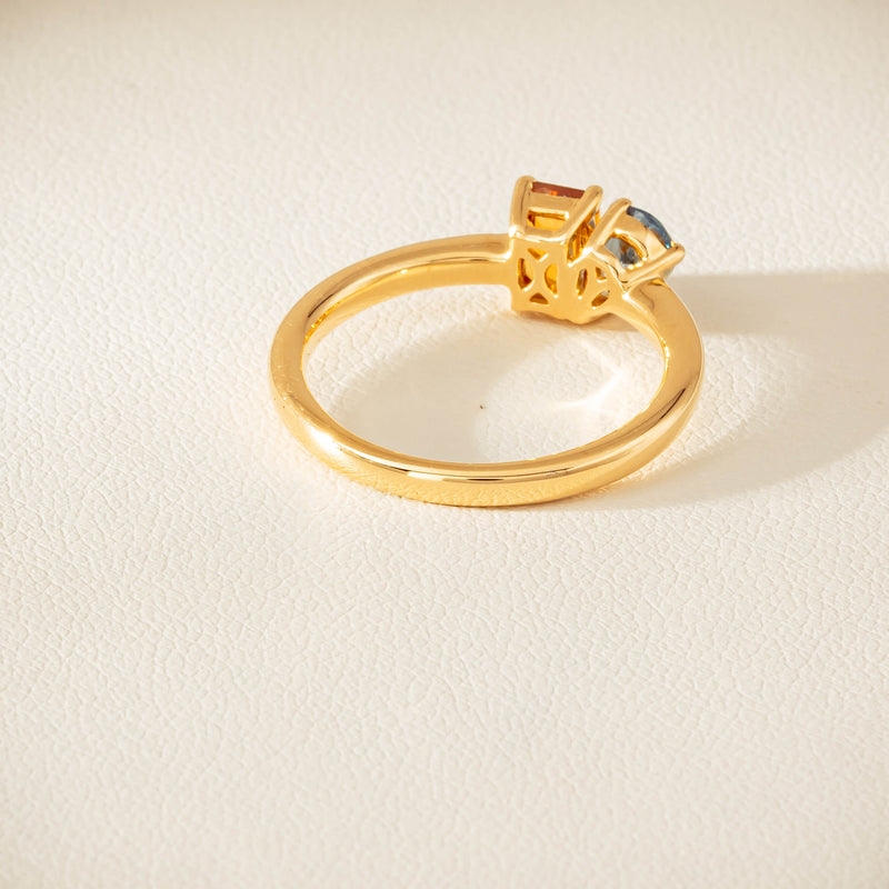 18ct Yellow Gold Citrine & Aquamarine Toi et Moi Ring - Ring - Walker & Hall