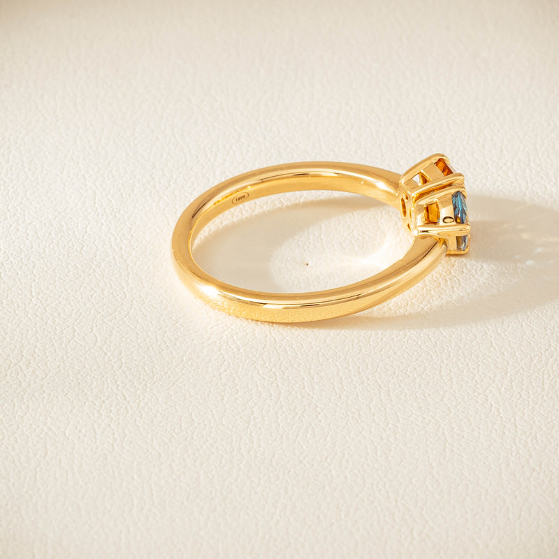 18ct Yellow Gold Citrine & Aquamarine Toi et Moi Ring - Ring - Walker & Hall