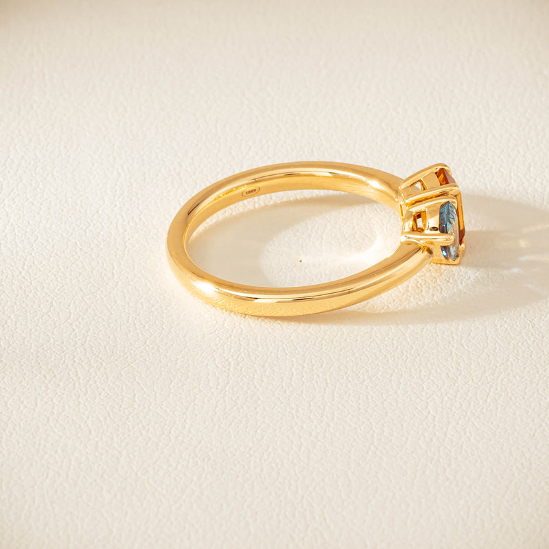18ct Yellow Gold Citrine & Aquamarine Toi et Moi Ring - Ring - Walker & Hall