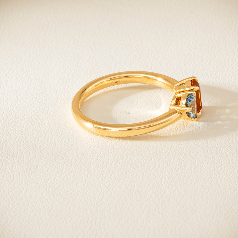18ct Yellow Gold Citrine & Aquamarine Toi et Moi Ring - Ring - Walker & Hall